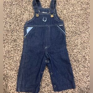 Vintage 90s Kids Dark Blue Denim Overalls with Horseshoe Accent